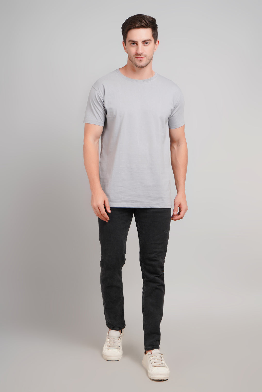 Men's Round Neck T-Shirt - Regular Fit, 220 GSM Cotton -Grey