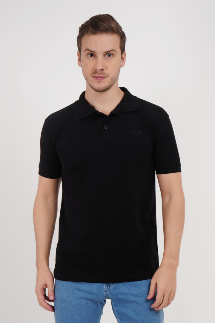 Polo Neck Black T Shirt