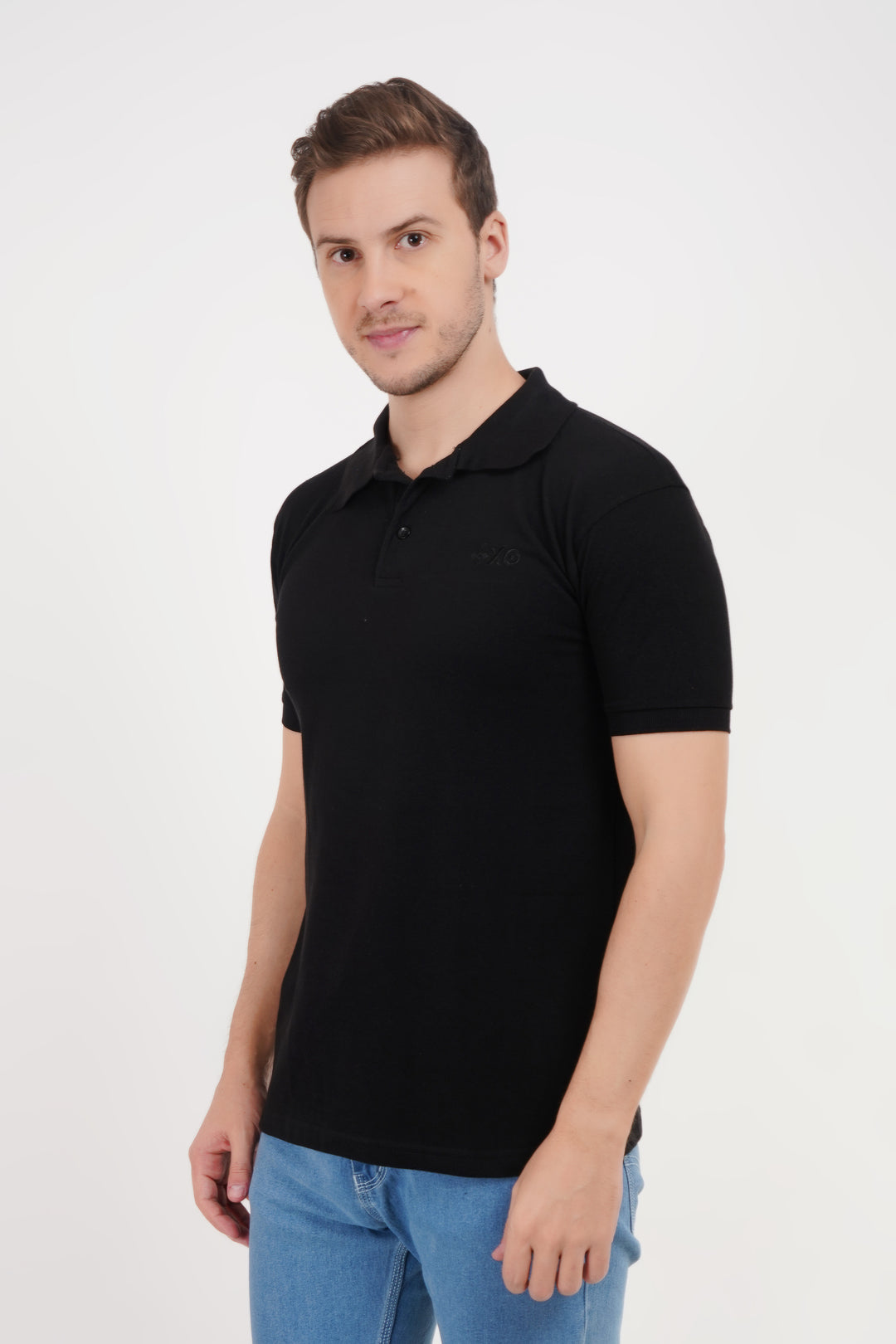 Polo Neck Black T Shirt