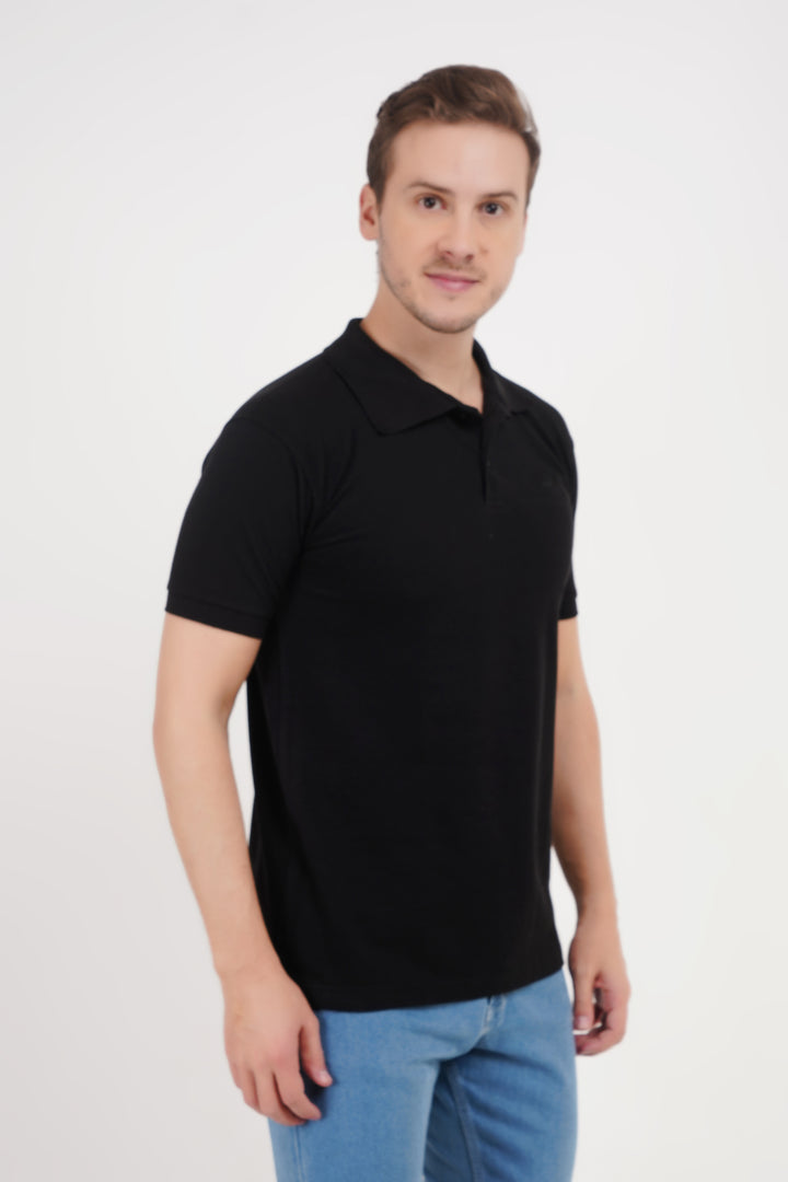 Polo Neck Black T Shirt