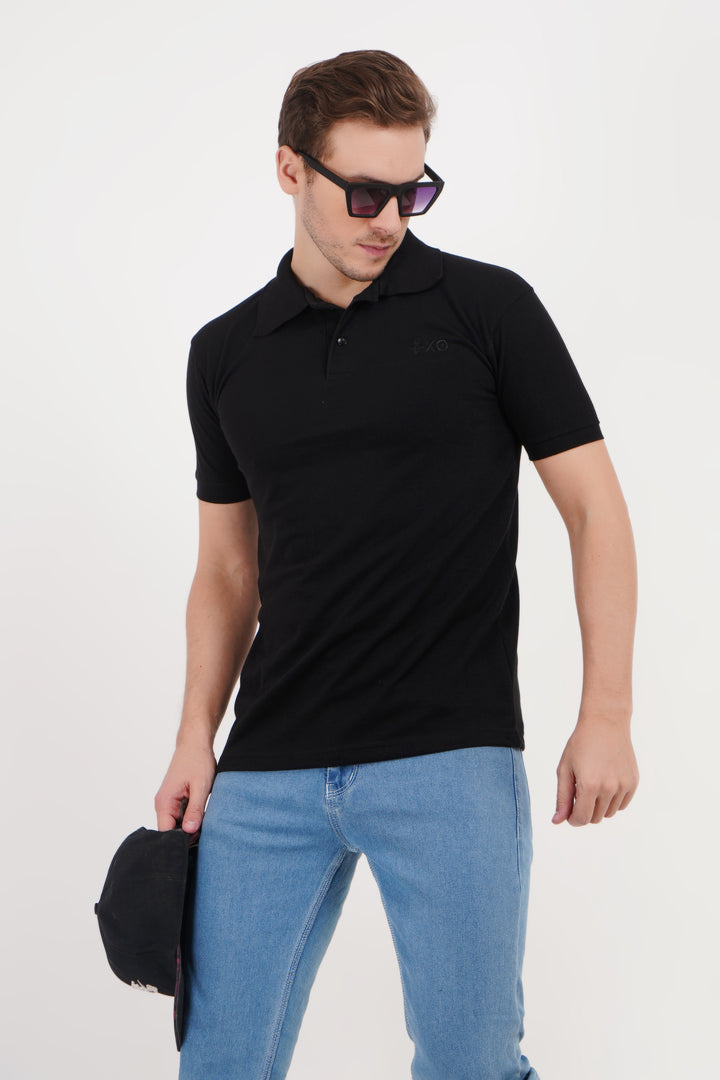 Polo Neck Black T Shirt
